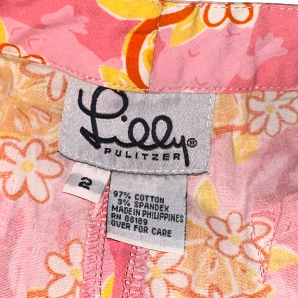 Lilly Pulitzer Straight Leg Capris Womens 2 Bright Pink Fruit Oranges Flowers - Picture 8 of 9